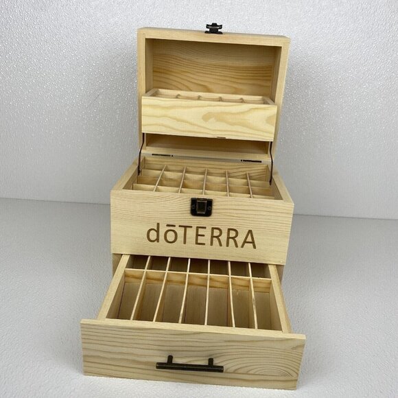 doTERRA Wooden Storage Box Hold 45 Oils & 14 Rollers  10.75 X 8.5 X 7 New w/Box - Picture 2 of 6